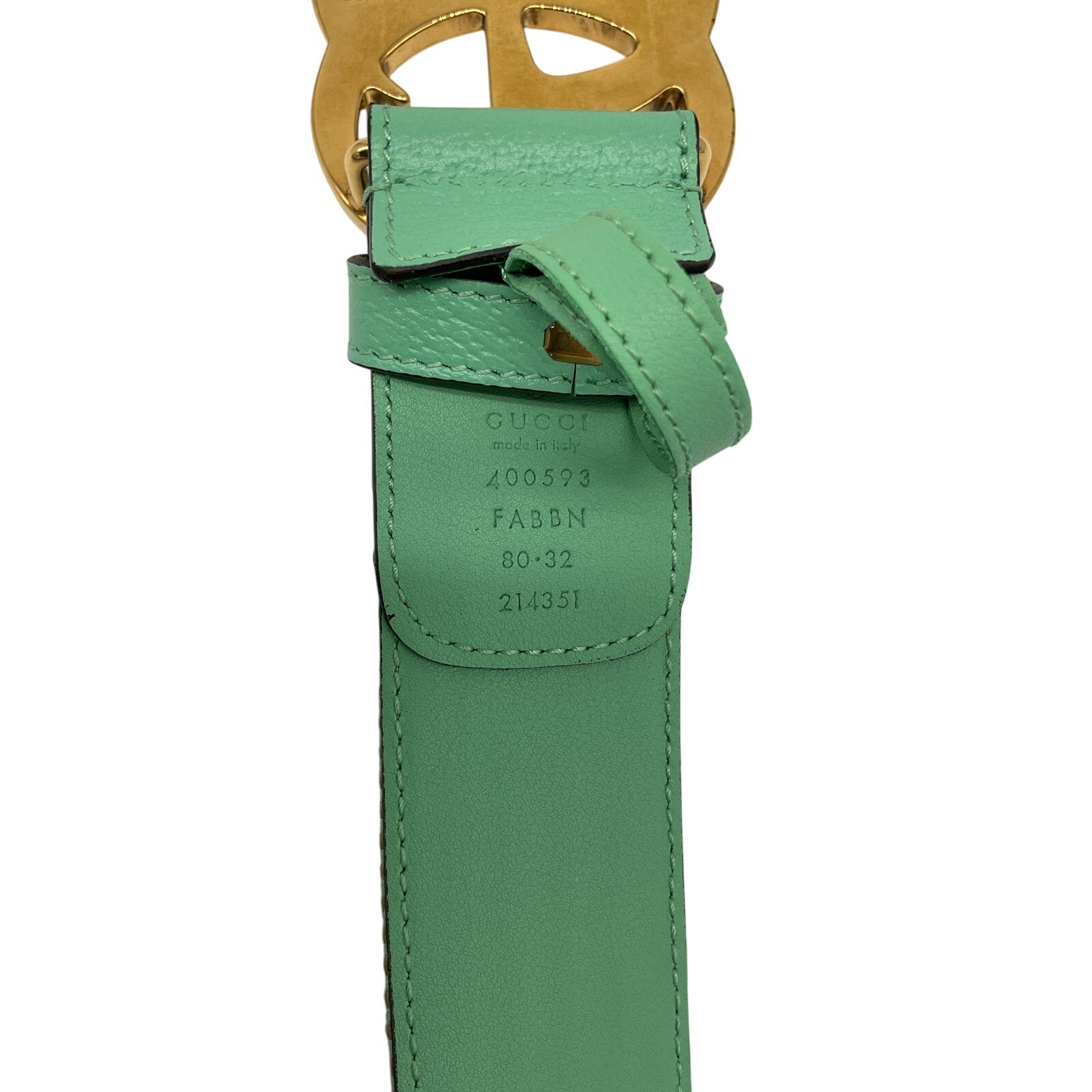 Gucci GG 'Marmont' Green Leather Buckle Belt Size 80