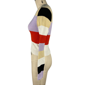 Joostricot Bold Multicolor Color Block Intarsia Crop Sweater Size S