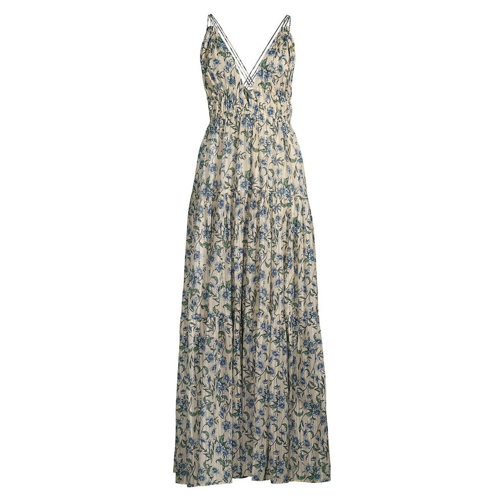 Significant Other 'Isobel' Blue Cotton Floral Plunging Maxi Dress Size 6