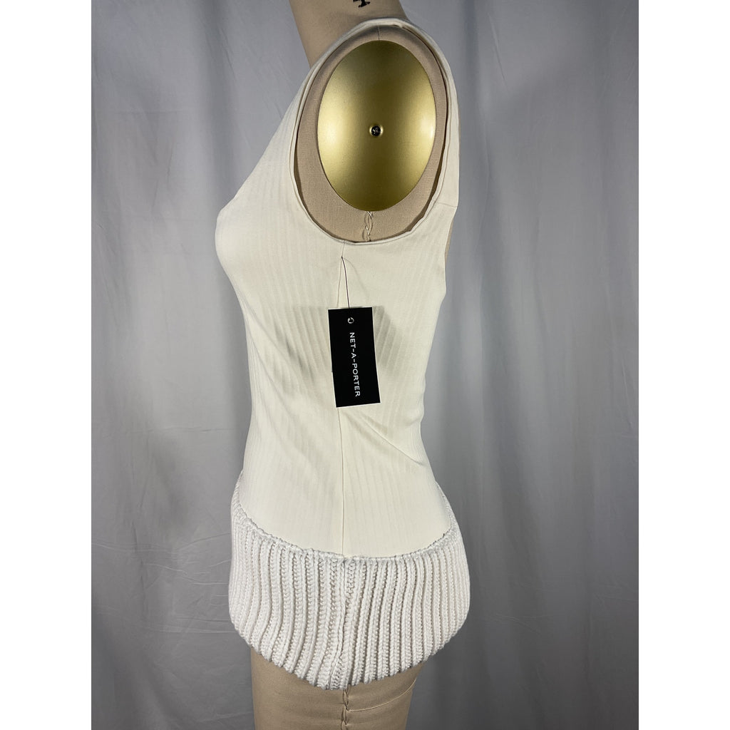 16Arlington 'Keo' White Cotton-Trimmed Ribbed Stretch-Jersey Scoop Neck Tank Size 2 - NWT