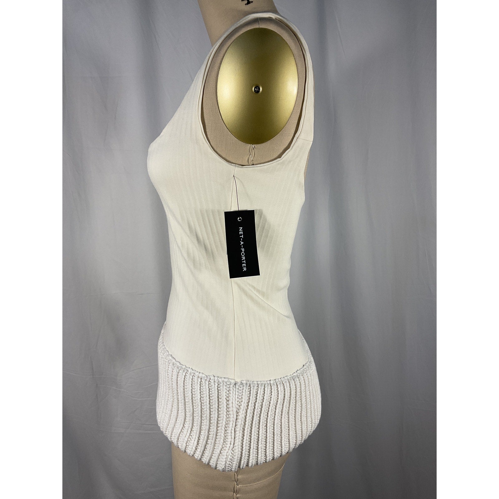 16Arlington 'Keo' White Cotton-Trimmed Ribbed Stretch-Jersey Scoop Neck Tank Size 2 - NWT