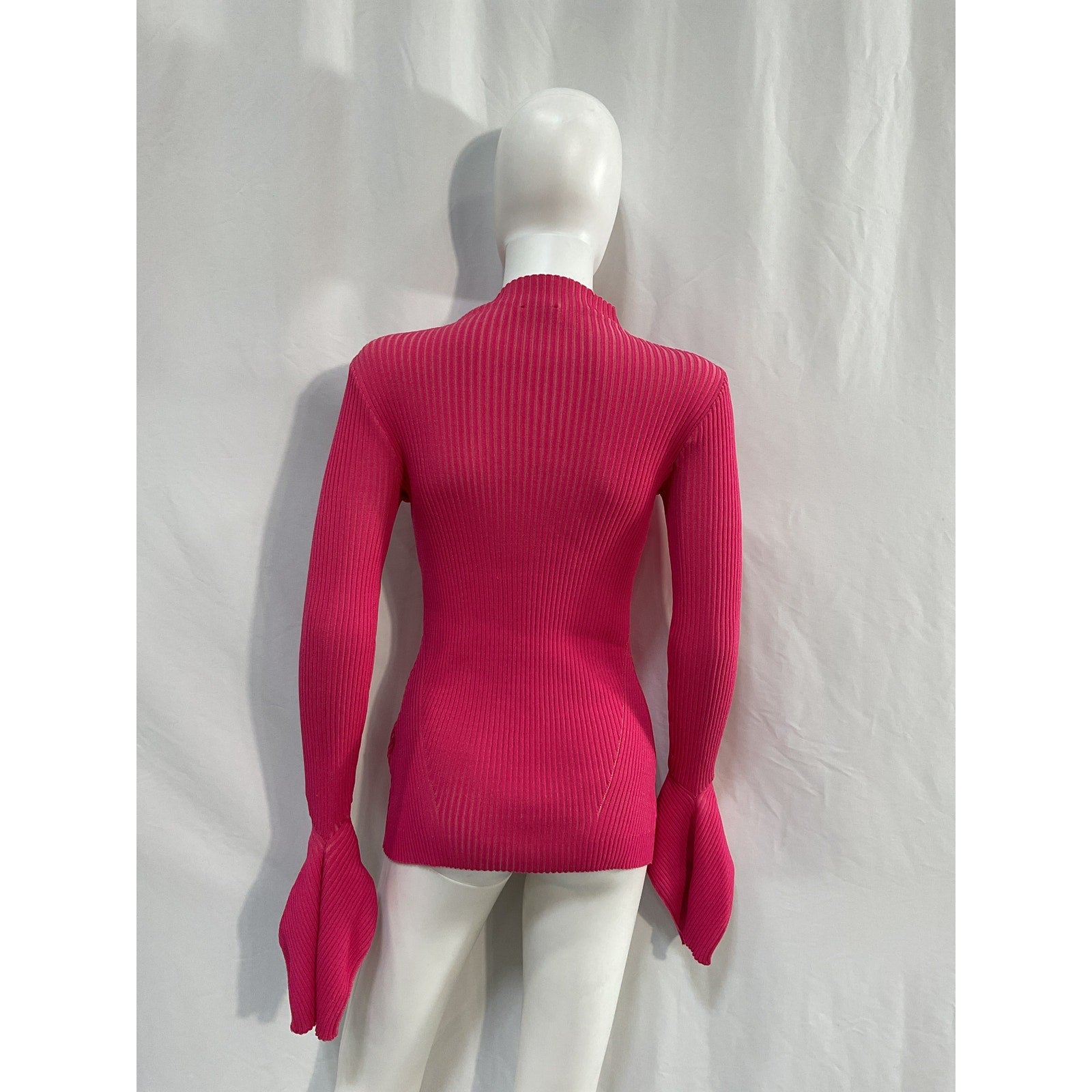 Acler 'Sanders' Pink Nylon Skivvy Rib-Knit Sweater Size 2