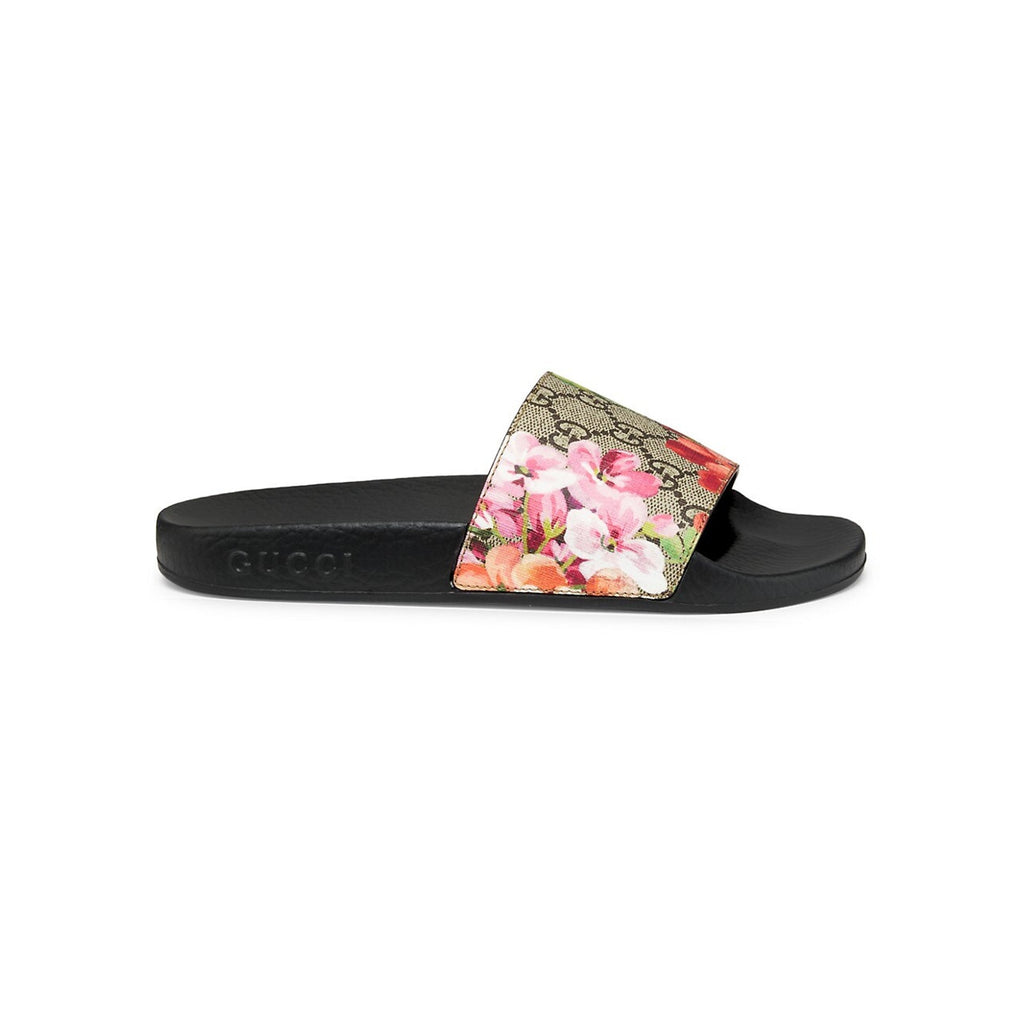 Gucci Gg 'Blooms' Black Rubber Supreme Slide Sandals Size 40 (10)
