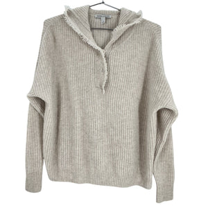 Autumn Cashmere Boxy Beige Fringe Hoodie Sweater Size M