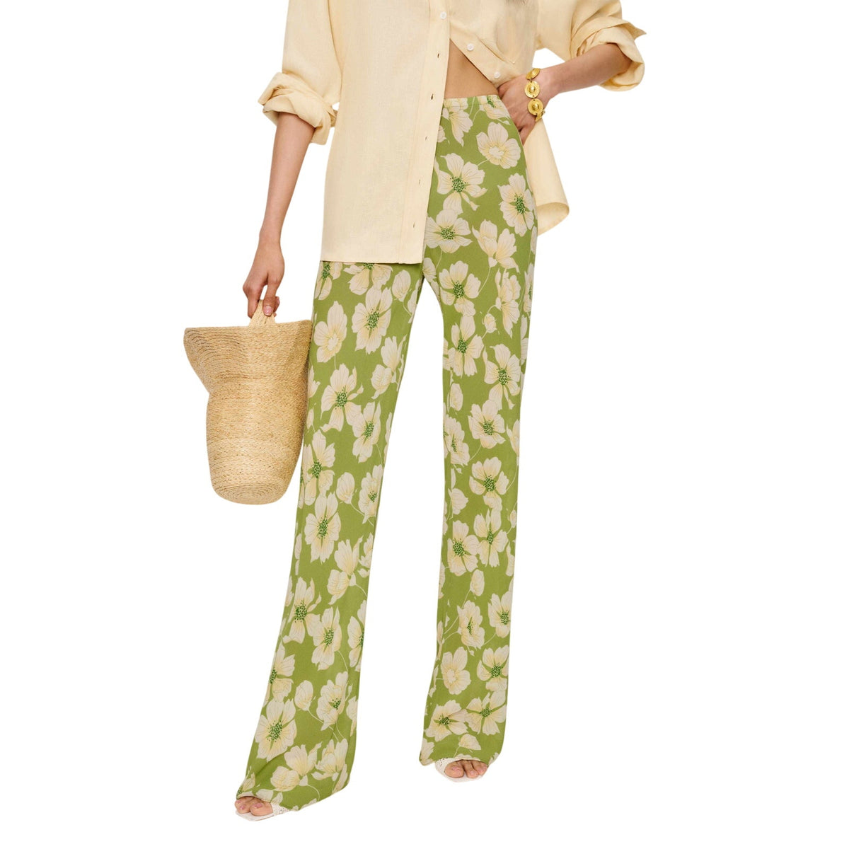 Reformation Floral Green Gale Bias Pants Size M