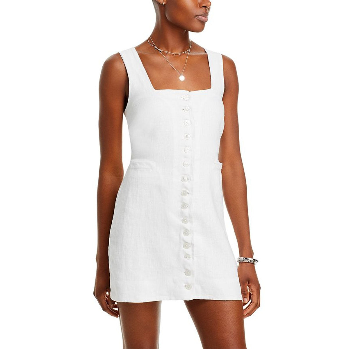 Faithfull The Brand Button Front White Marinia Mini Dress Size 6