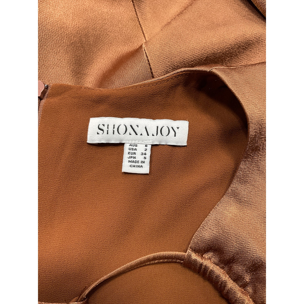 Shona Joy 'Felicity' Brown Long Sleeve Cut Out Front Mini Dress Size 2