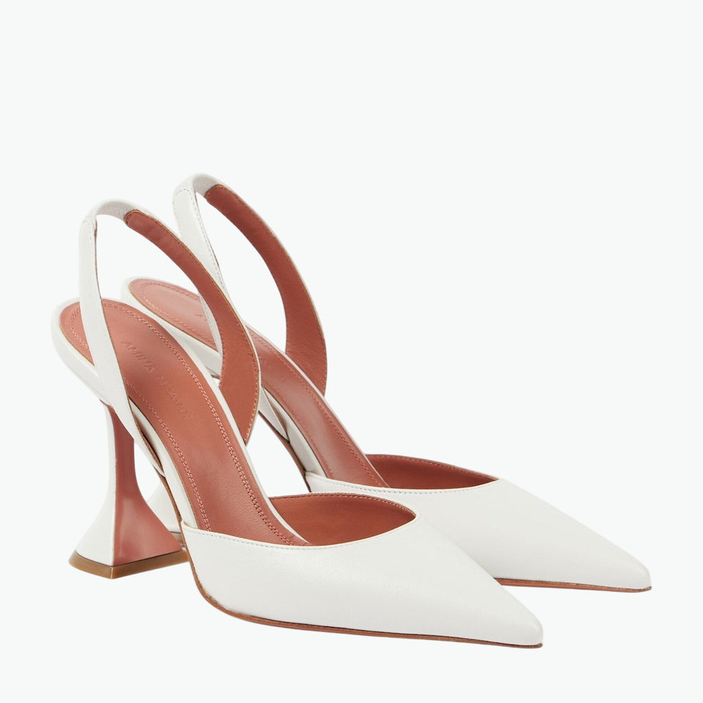 Amina Muaddi 'Holli' White Leather 95 Leather Slingback Pumps Size 41