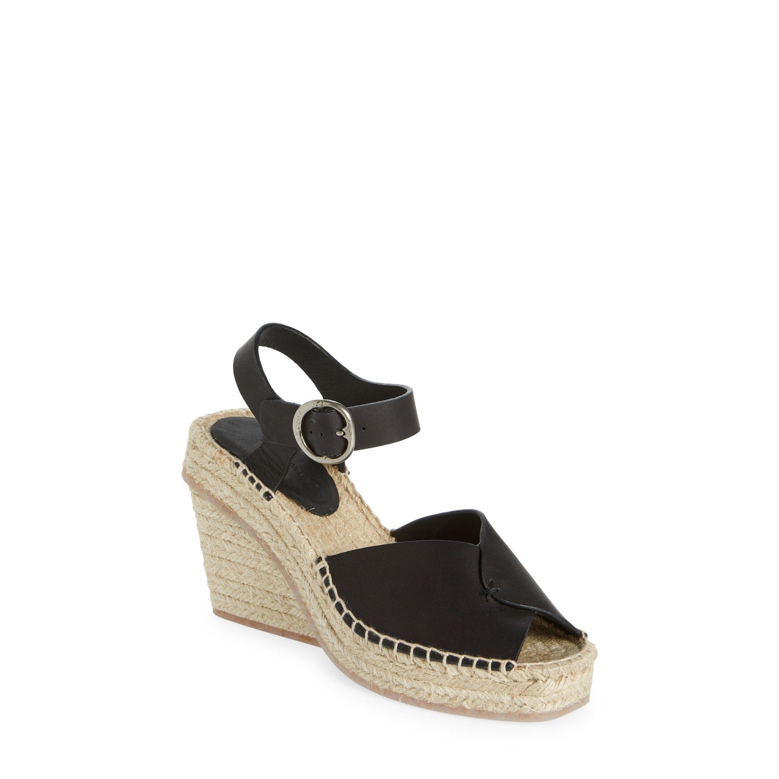 Rag & Bone 'Santiago' Black Leather Espadrille Peep Toe Platform Wedge Sandal Size 9.5