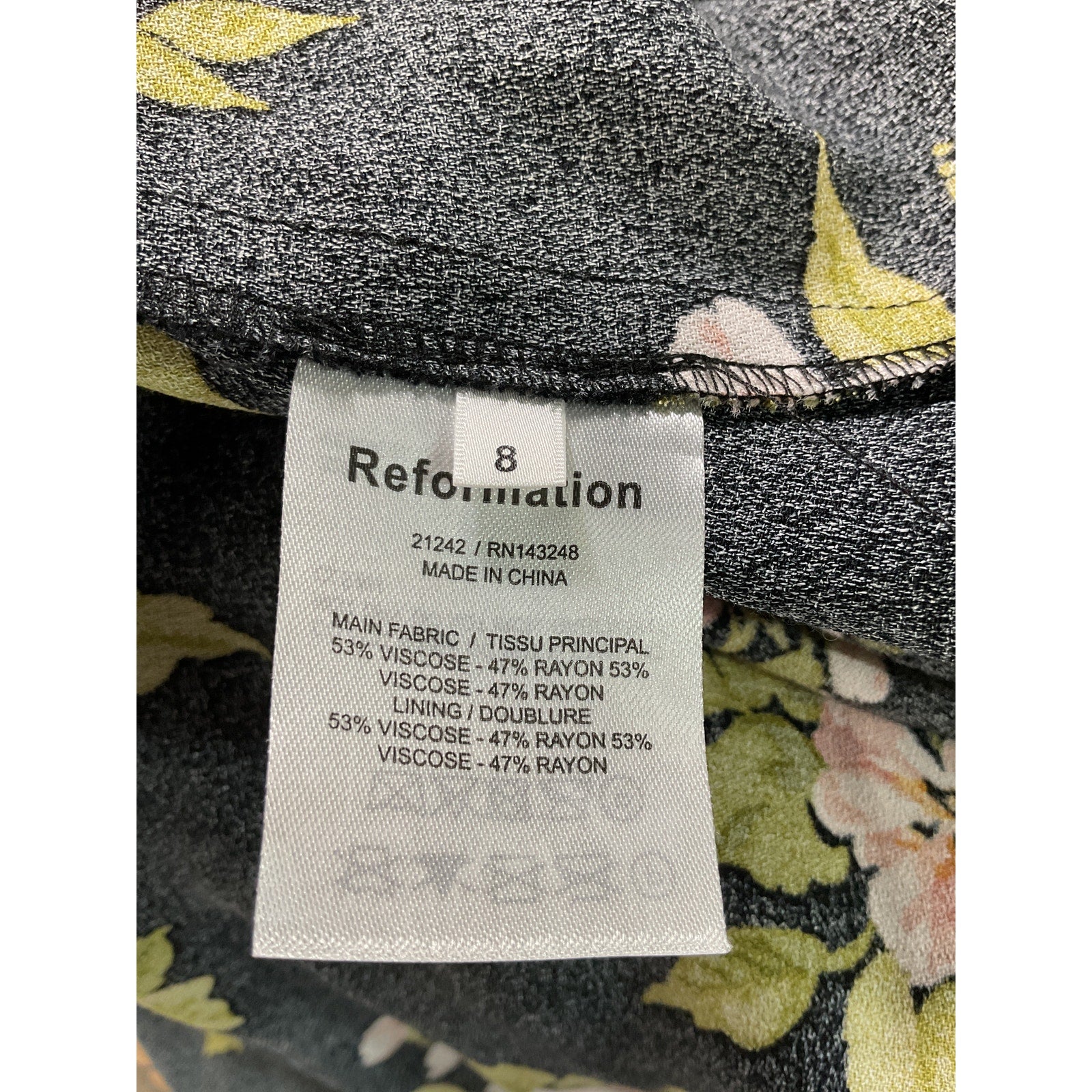 Reformation 'Aymeline' Black Dress Size 8