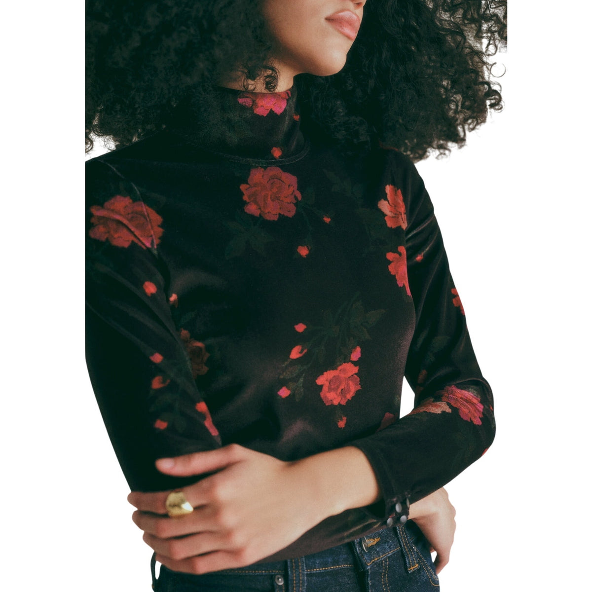 Sézane Floral Black Omaya Blouse Size M
