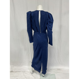 Ronny Kobo 'Astrid' Blue Viscose Ruched Satin-Jacquard Midi Dress Size S
