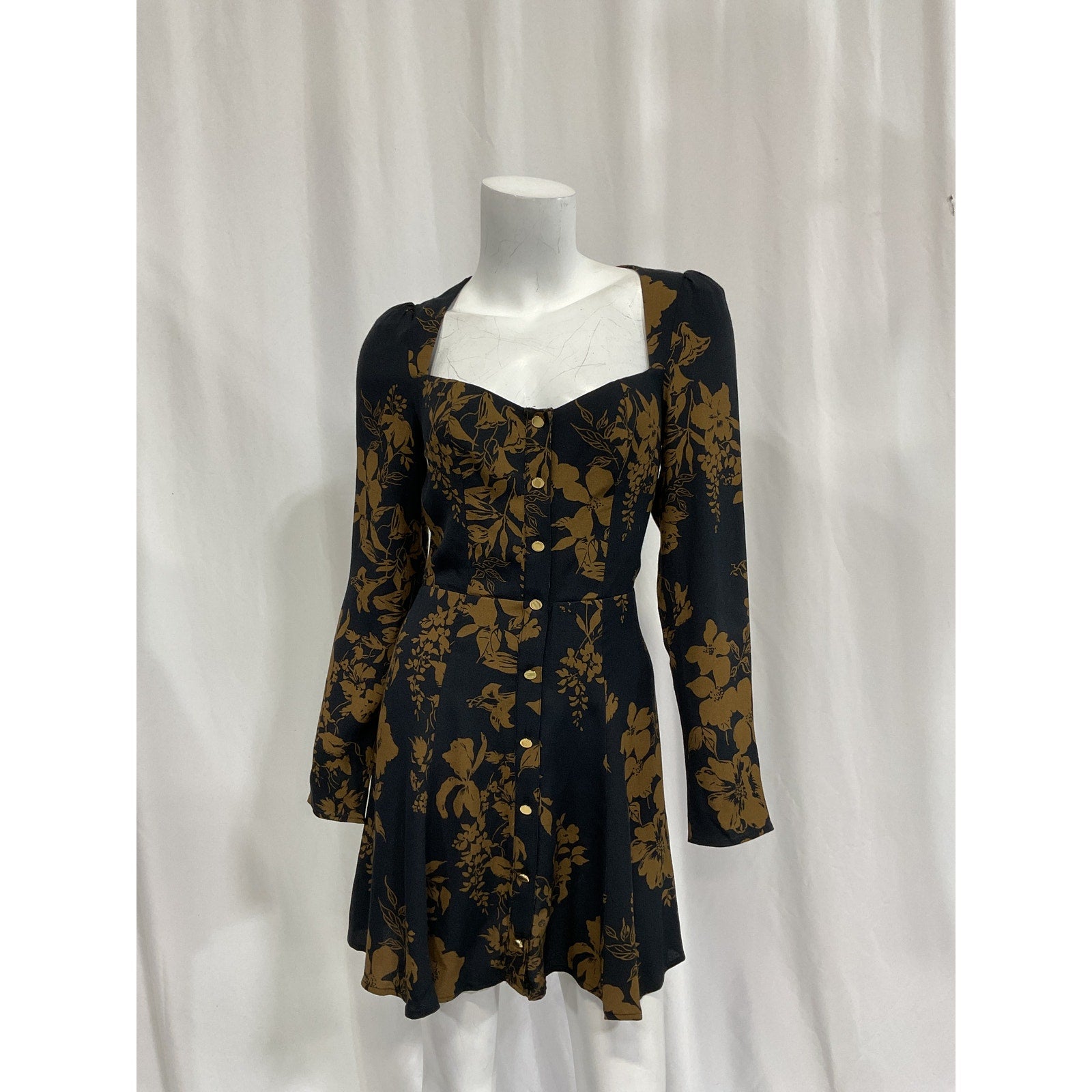 Reformation 'Indira' Black Cutout Floral-Print Crepe Mini Dress Size 2