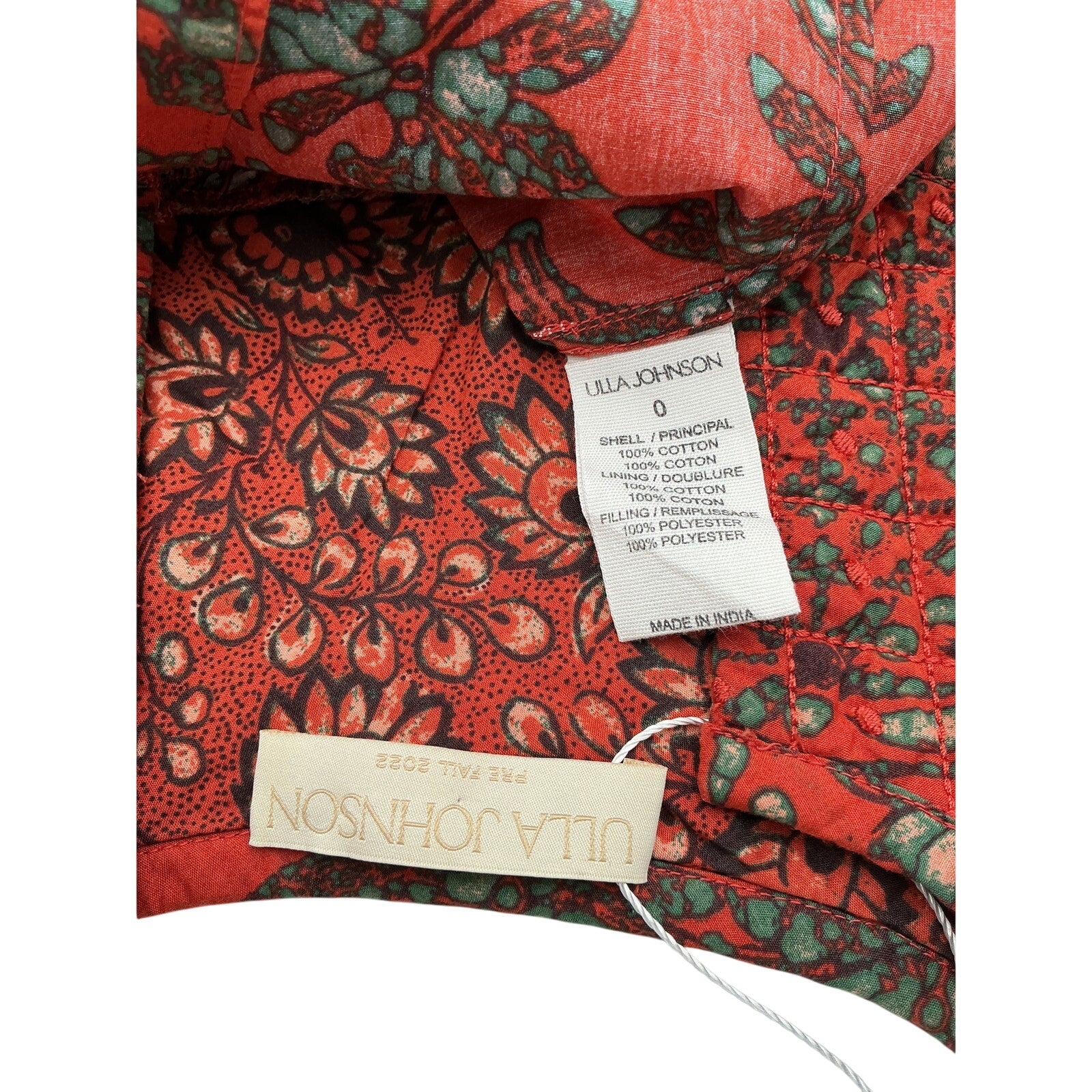 Ulla Johnson 'Kosta' Brown Cotton Ruffled Printed Top Size 0