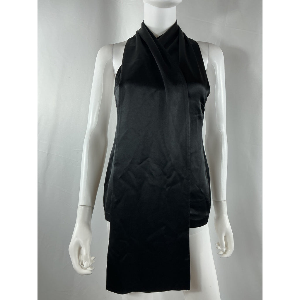 Loewe Open-Back Black Acetate Satin Halterneck Top Size 34