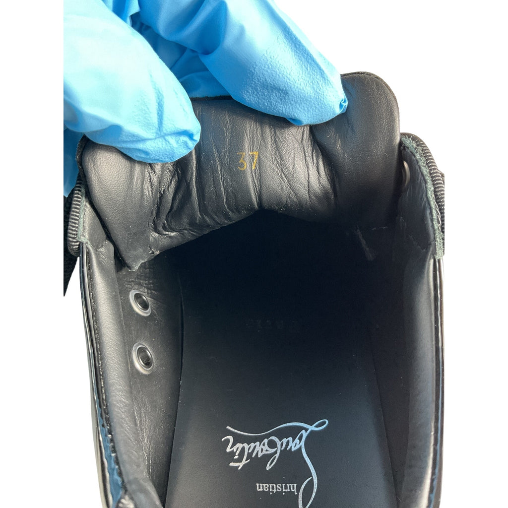 Christian Louboutin 'Vieira 2' Black Patent Leather Embellished Patent Leather Sneakers Size EU 37 / US 7