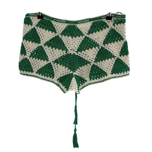 Anna Kosturova High Rise Crochet Green And White Maija Shorts Size S