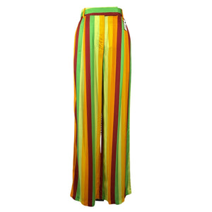 Christopher John Rogers Vibrant Saffron Striped Twill Wide-Leg Pants Size US 2