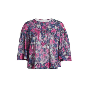 Isabel Marant �toile 'Miranda' Purple Floral Cropped Short Sleeve Top Size 36