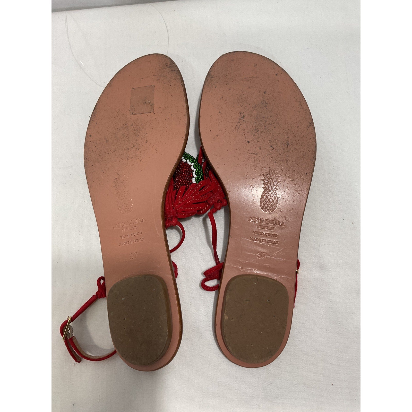 Aquazzura 'Patillita' Red Suede Leather Flat Sandal Size 7