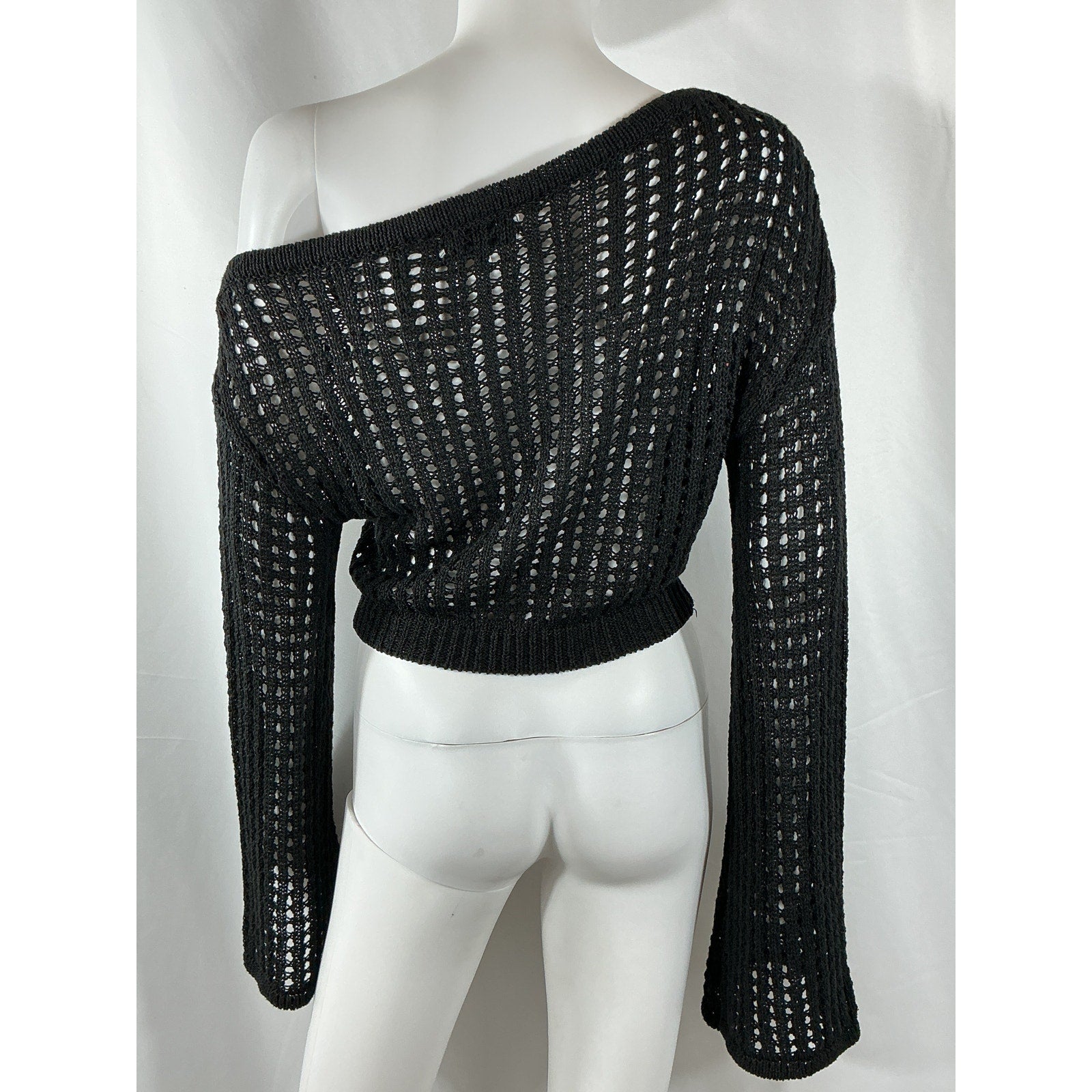 L'Academie 'Odilie' Black Cotton Crochet Off Shoulder Sweater Size M