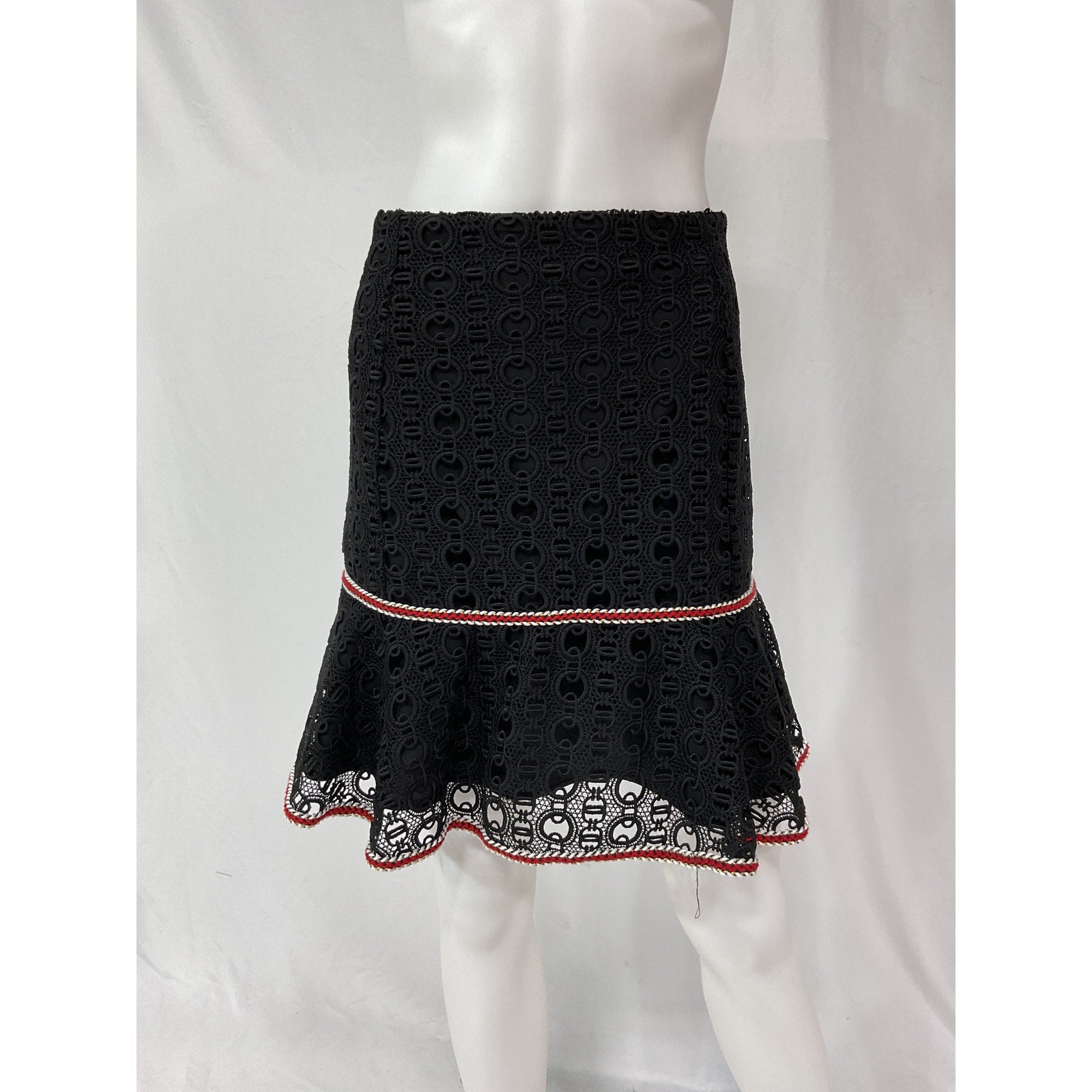 Sandro Richard 'Fluted' Black Macram� Lace Mini Skirt Size 1