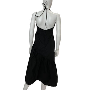 L'Academie Ruched Black Stanza Midi Dress Size M