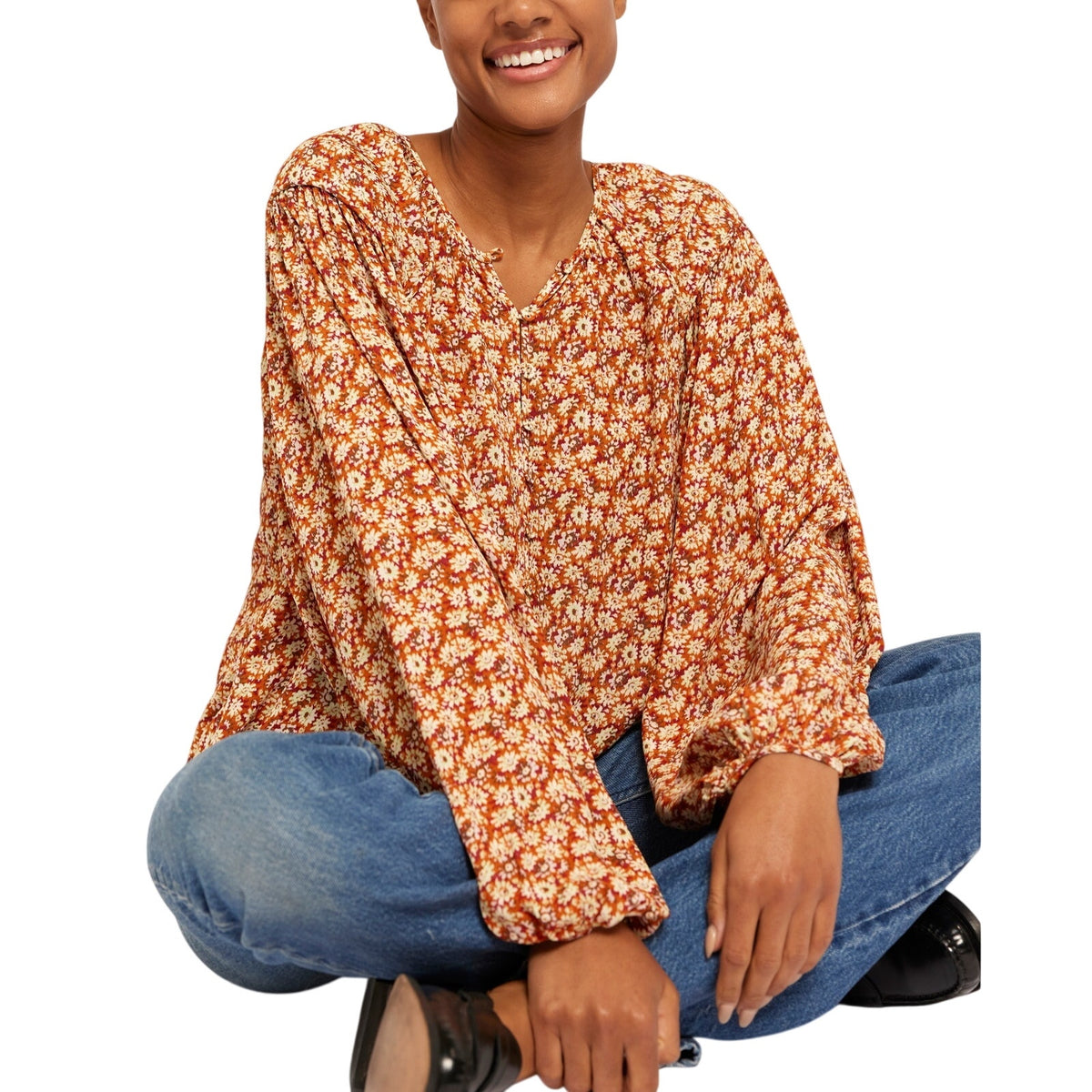 Joie Floral Umber Multi Orange Jenny Blouse Size L