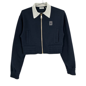 Sandro Cropped Blue Contrast Collar Zip Sweatshirt Size XS