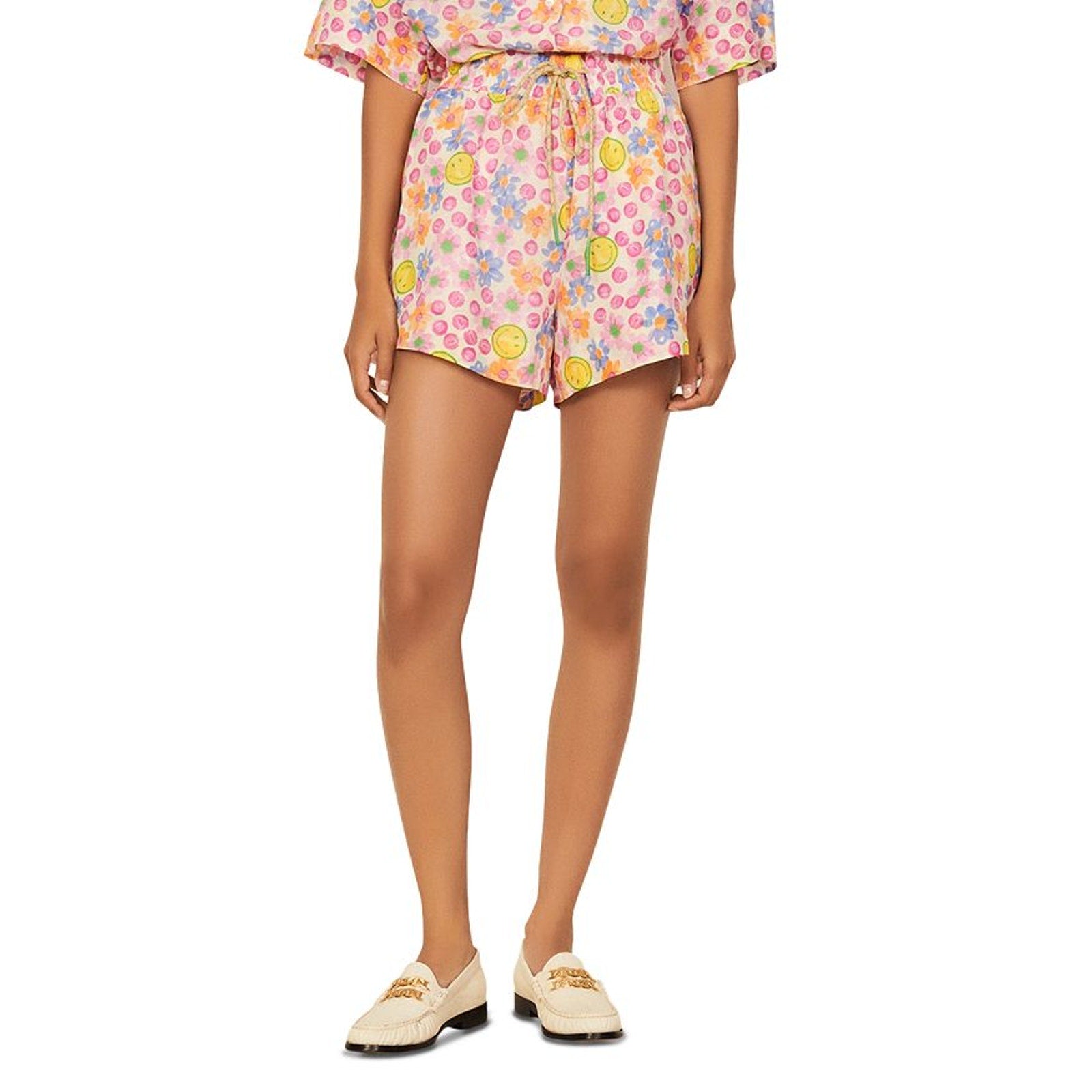 Sandro 'Judy' Pink Printed Drawstring Cherry Print Shorts Size 36