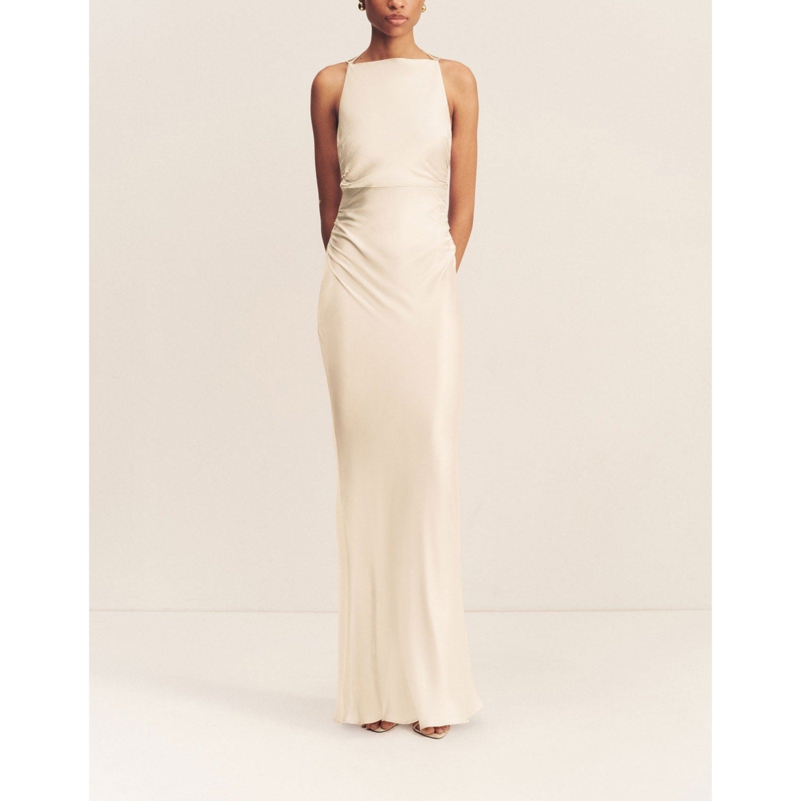 Shona Joy 'La Lune' White Viscose High Neck Ruched Maxi Dress Size 6