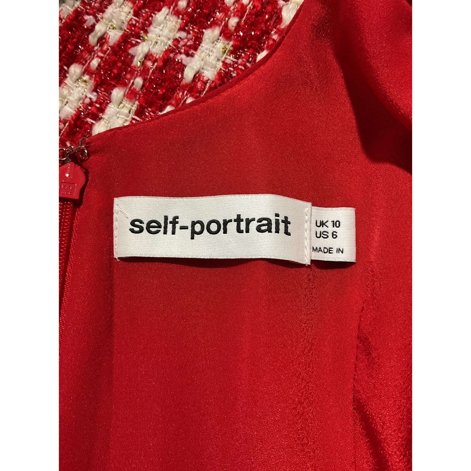 Self-Portrait 'Check' Red Polyester  Mini Dress Size 6