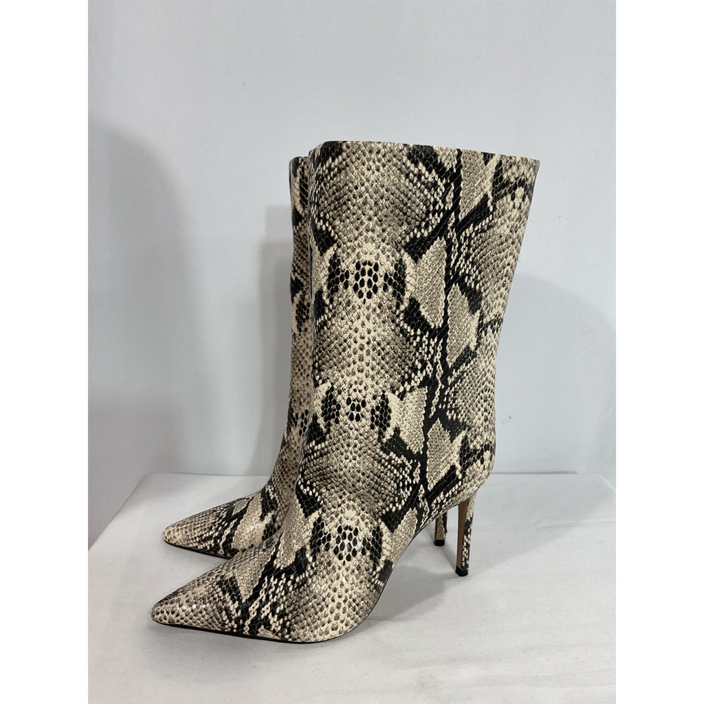Schutz 'Mary' Black Snake Print Leather Stiletto Heel Size 7