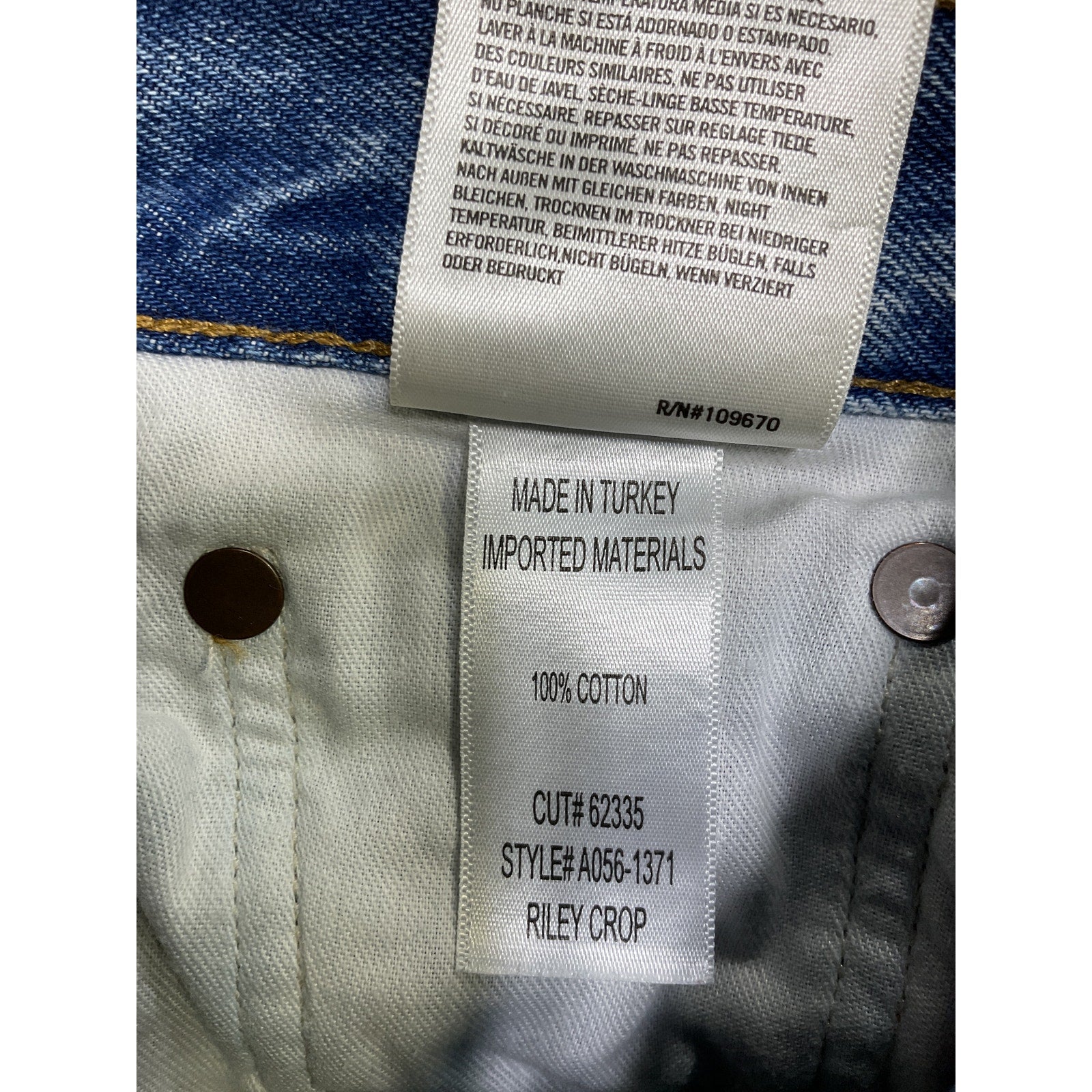 Agolde Riley High Rise Blue Cotton Straight Crop Denim Jeans Size 27