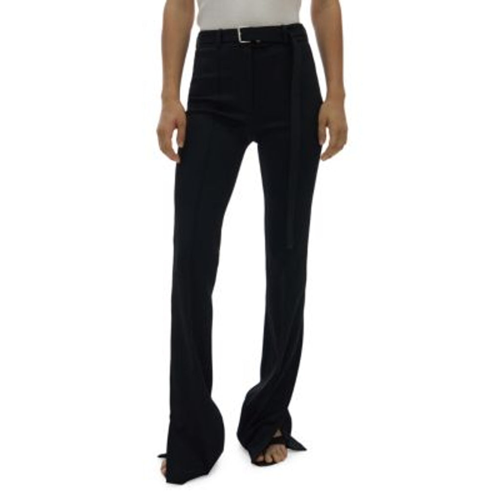 Helmut Lang Black Viscose Belted Flare Leg Pants Size M
