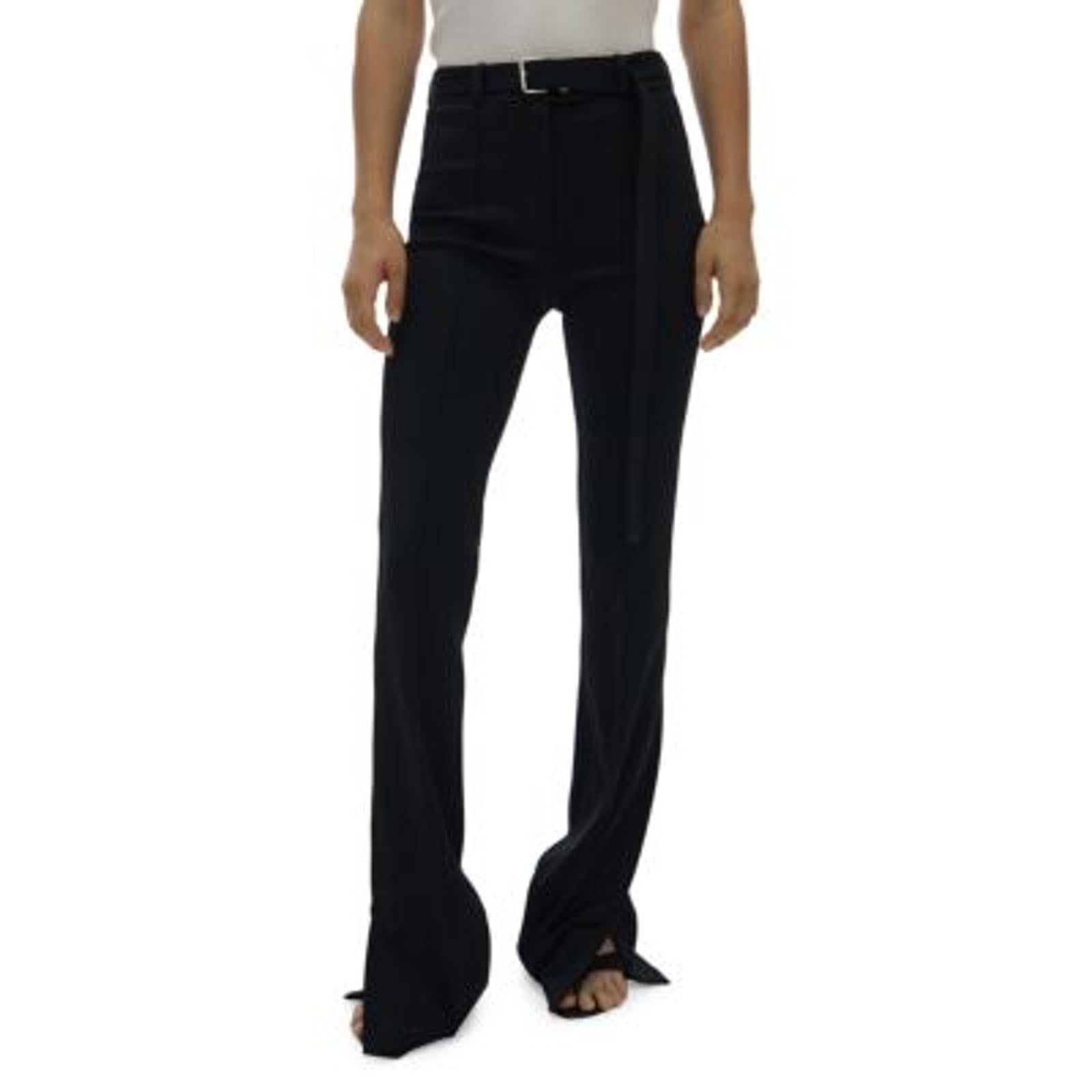 Helmut Lang Black Viscose Belted Flare Leg Pants Size M