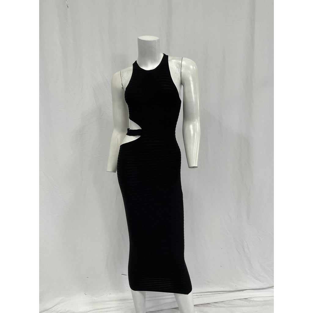 Michael Costello 'Athena' Black Rayon Midi Dress Size S
