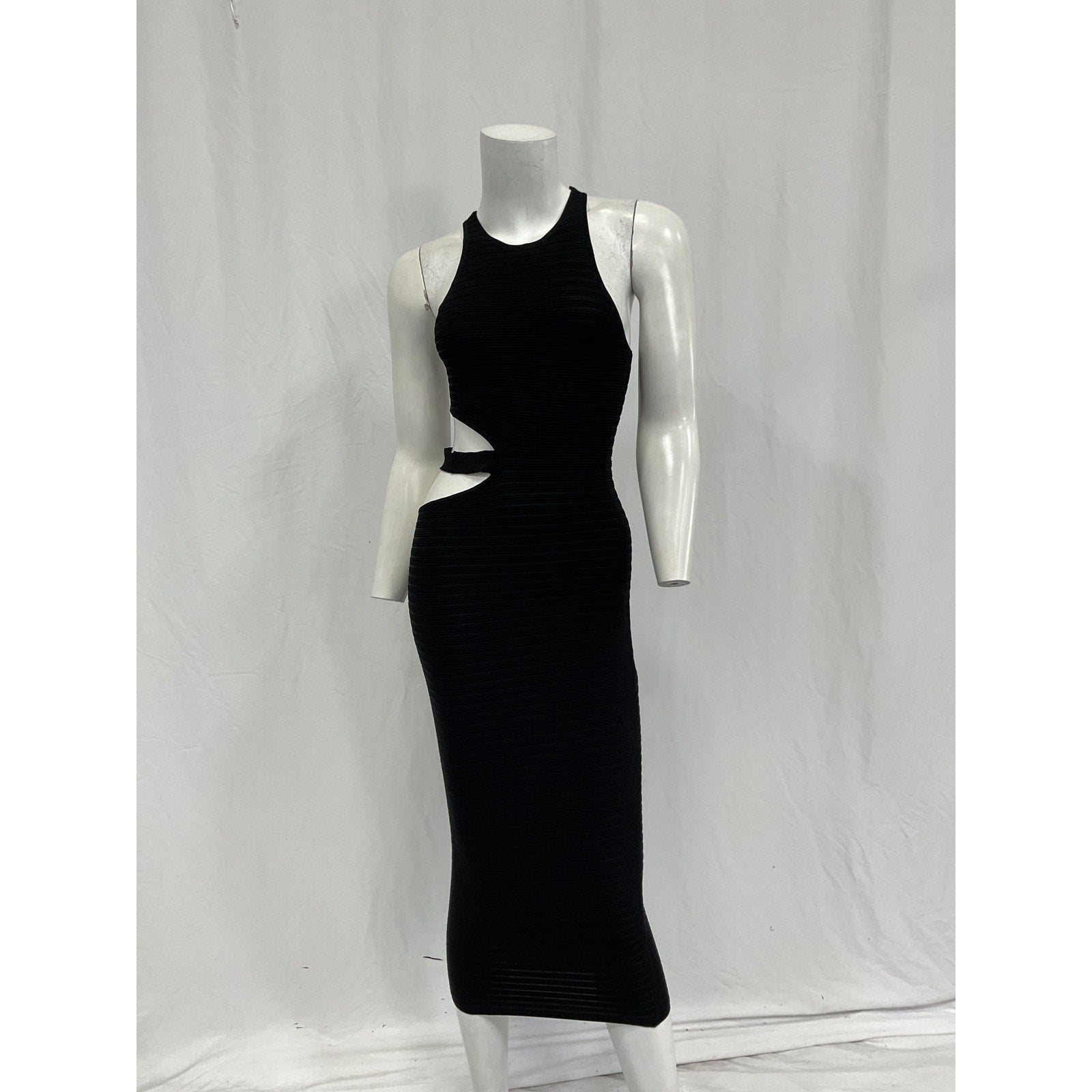 Michael Costello 'Athena' Black Rayon Midi Dress Size S