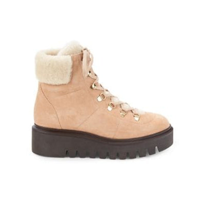 Stuart Weitzman 'Chalet' Brown Suede & Faux Fur Trim Combat Boots Size 9.5