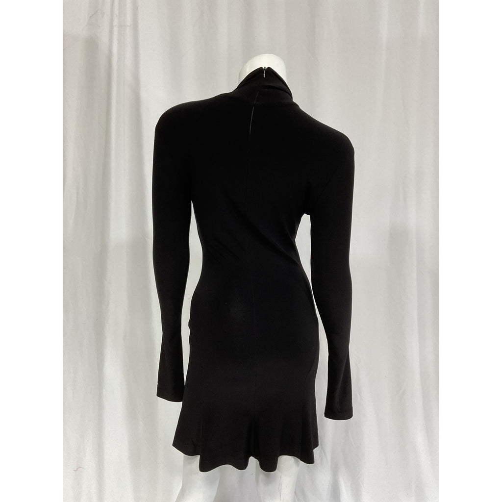 Norma Kamali Long Sleeve Black Turtleneck Fishtail Mini Dress Size XS