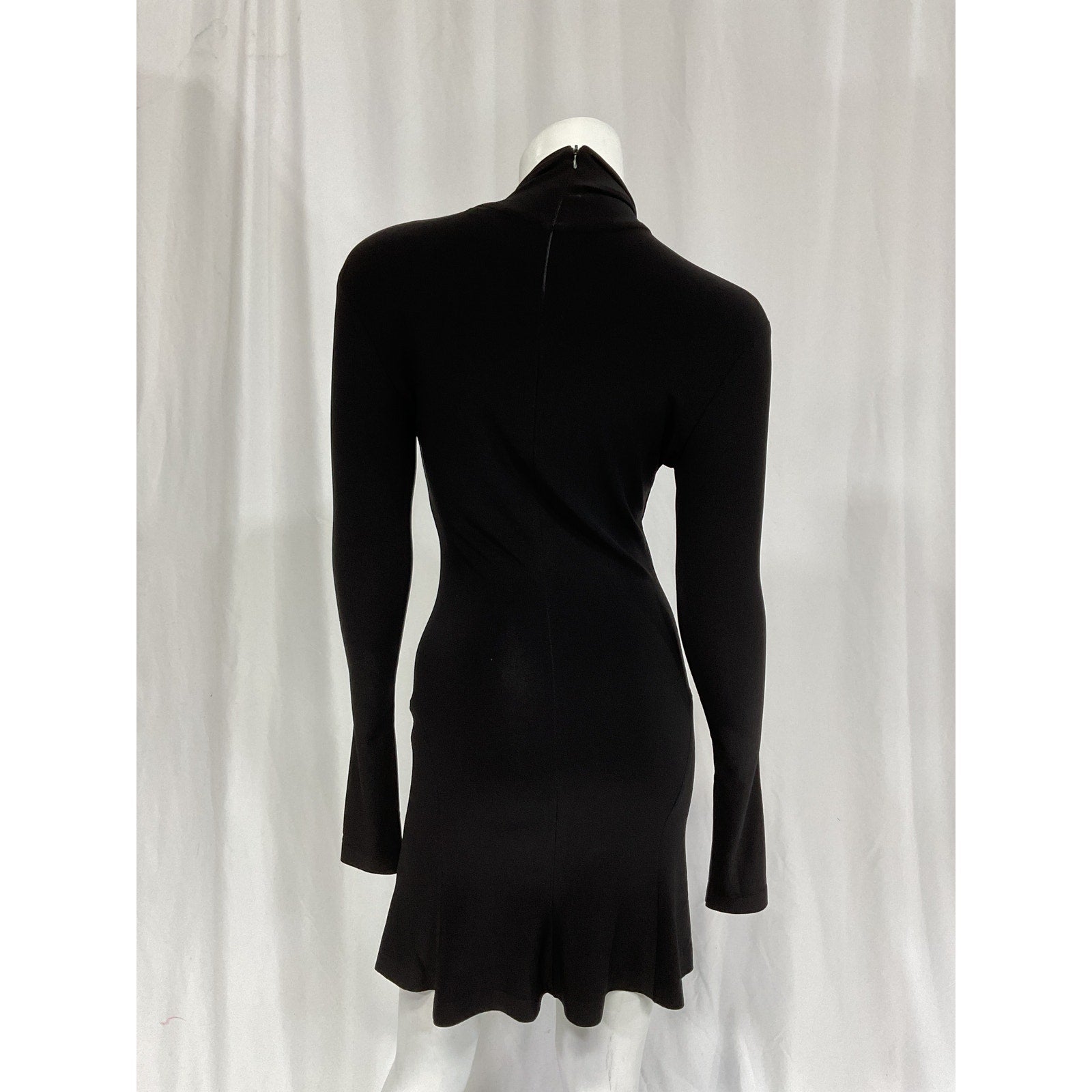 Norma Kamali Long Sleeve Black Turtleneck Fishtail Mini Dress Size XS