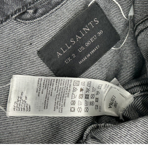Allsaints Distressed Black Piper Denim Jacket Size 00