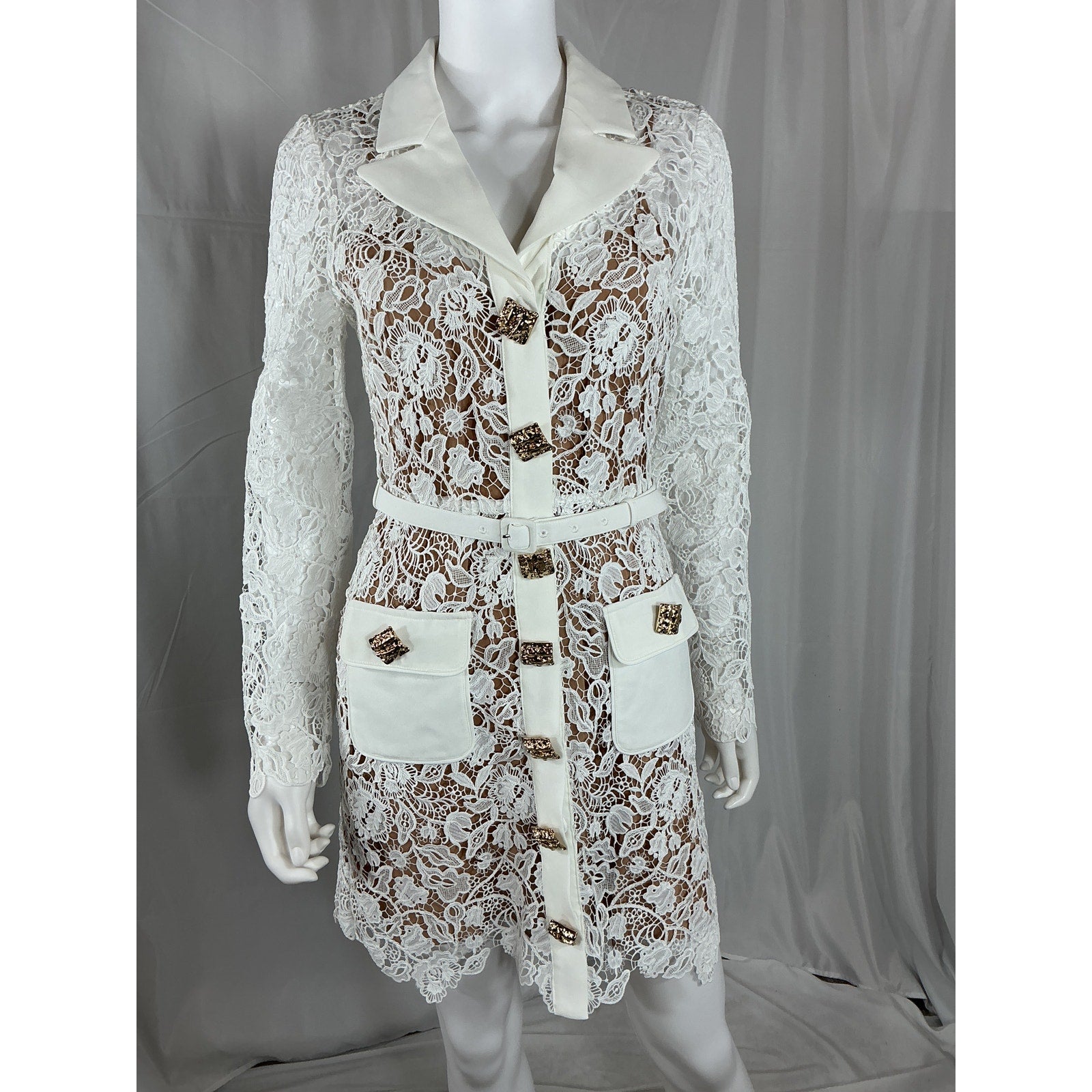 Self-Portrait 'Magnolia' White Polyester Lace Mini Dress Size 6