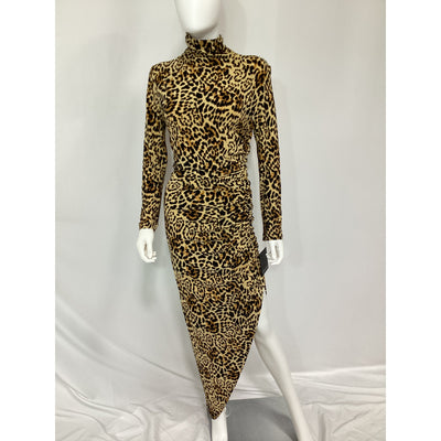 Norma Kamali Long Sleeve Turtle Neck 'Side Drape' Brown Gown Size M - NWT