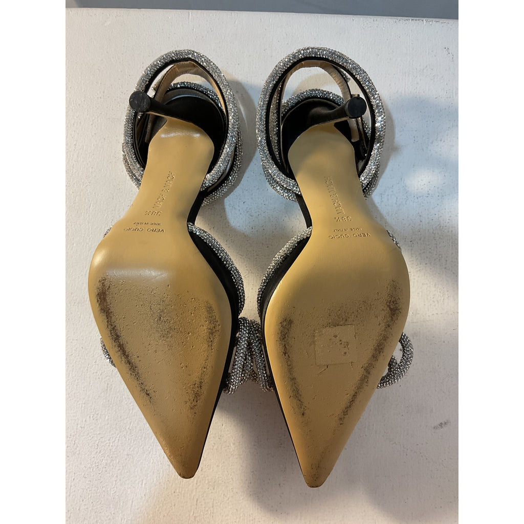 Mach & Mach 'Double Bow' Black Silk Satin Pumps Size 8.5