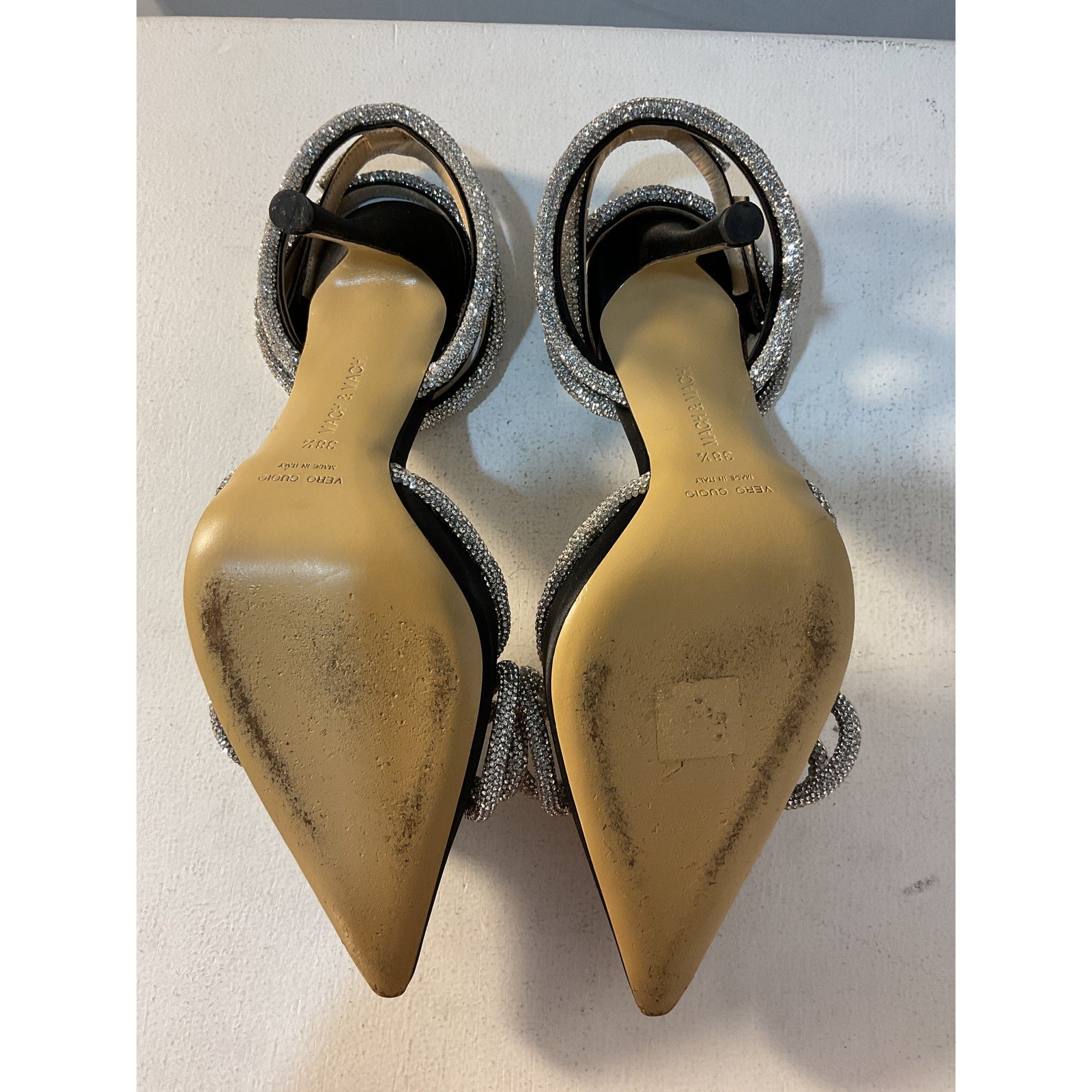 Mach & Mach 'Double Bow' Black Silk Satin Pumps Size 8.5