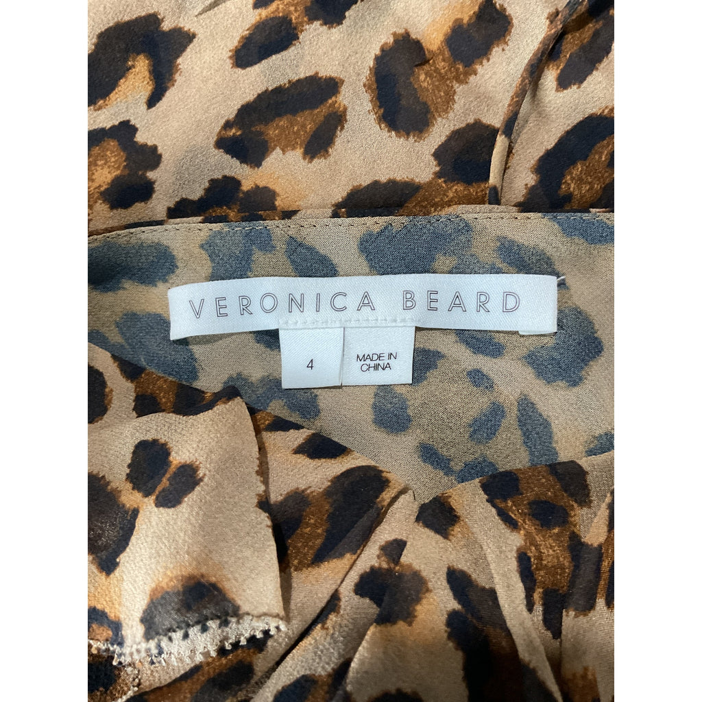 Veronica Beard 'Avenel' Brown Silk Leopard Print Ruffle Slip Dress Size 4