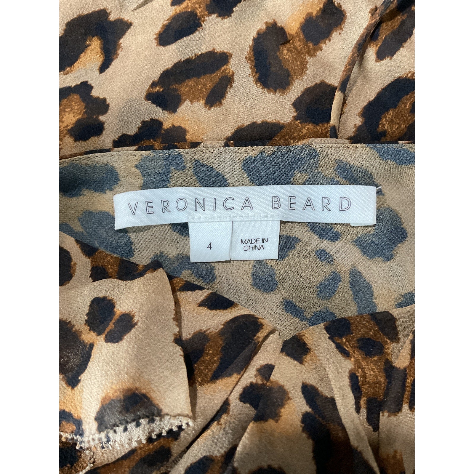 Veronica Beard 'Avenel' Brown Silk Leopard Print Ruffle Slip Dress Size 4