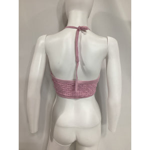 Michael Costello 'Harva' Pink Sequined Knit Halter Top Size S