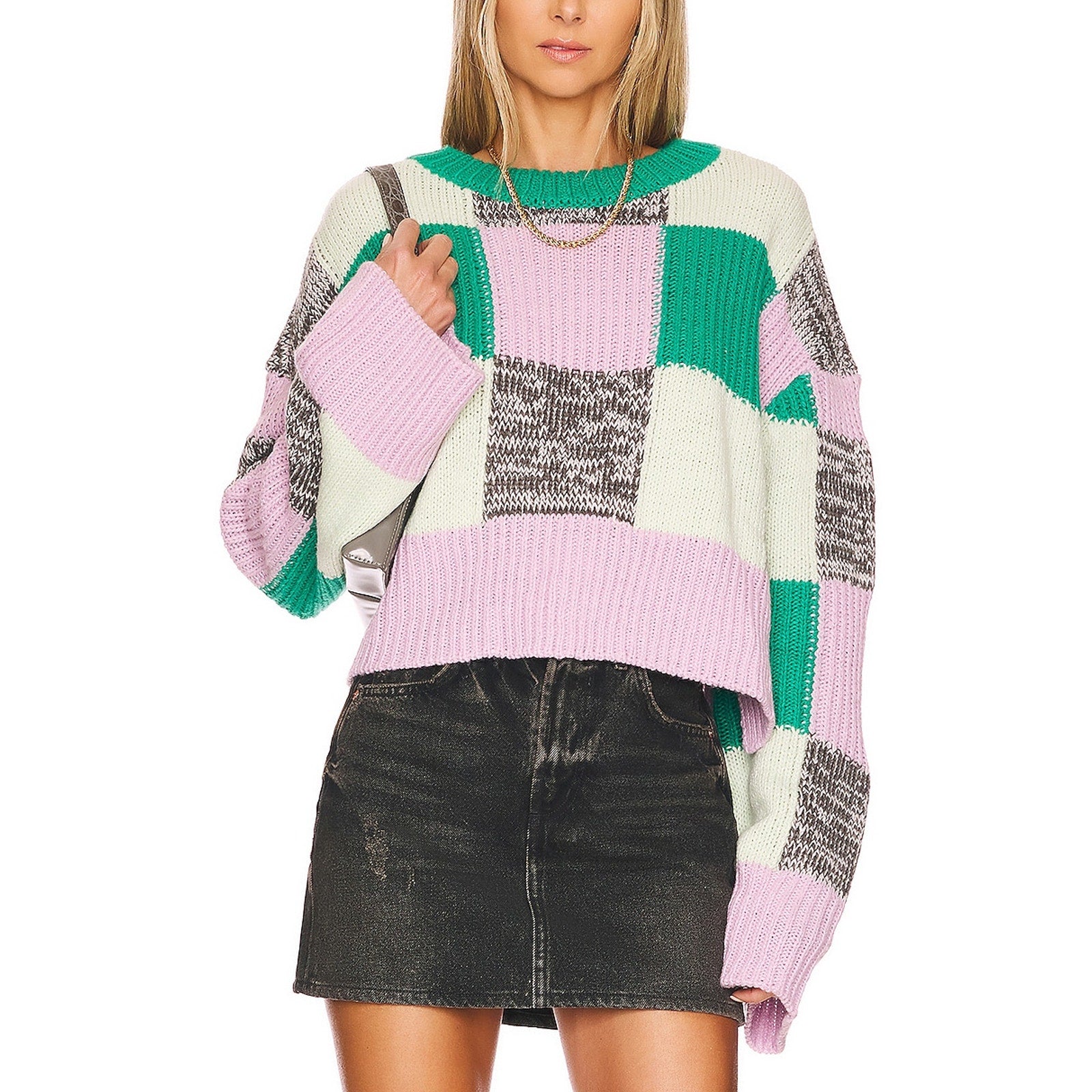 For Love & Lemons 'Finley' Green Acrylic Sweater Size S